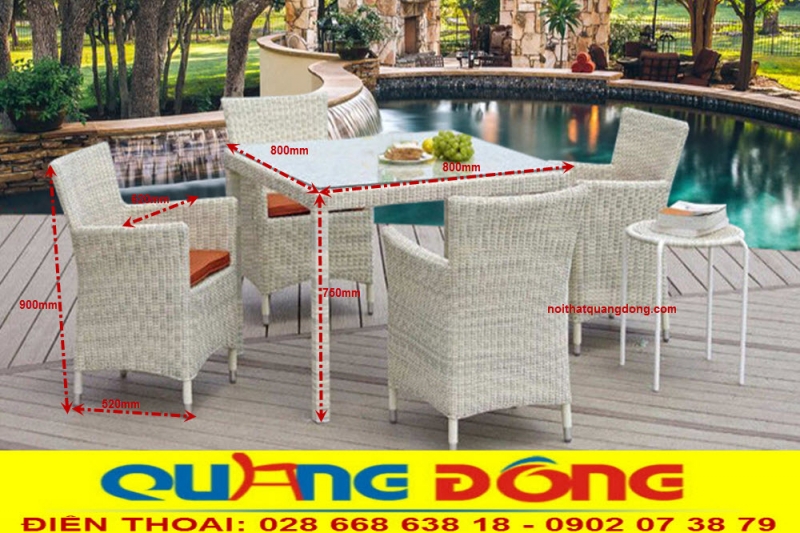 Bàn ghế giả mây QD - 2018 sử dụng combo 4 ghế và 1 bàn