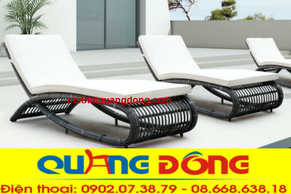 Mẫu ghế nằm hồ bơi QD-563 đan sợi mây nhựa tròn bản lớn siêu bền