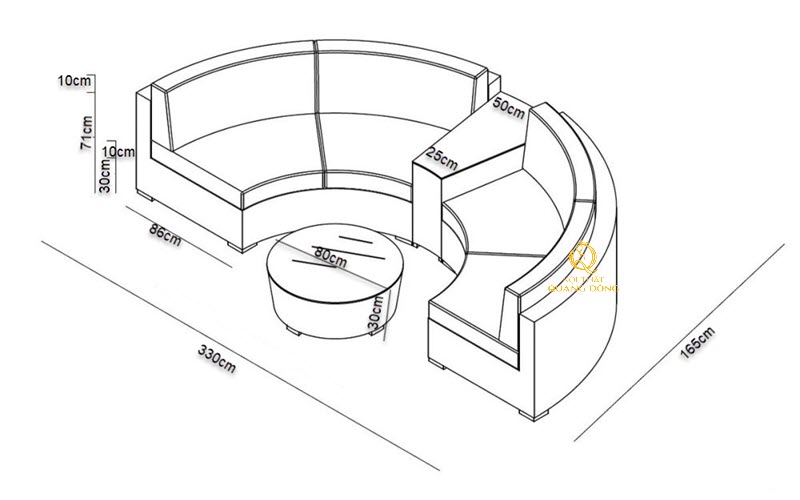 Kích thước chi tiết sofa mây nhựa QD-722