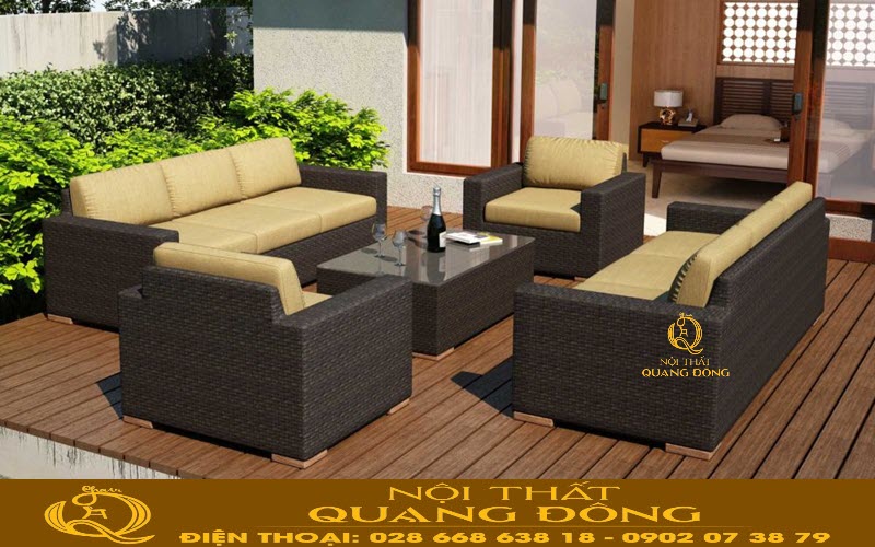 Sofa mây nhựa QD-724 được đan bằng sợi mây nhựa bền chắc