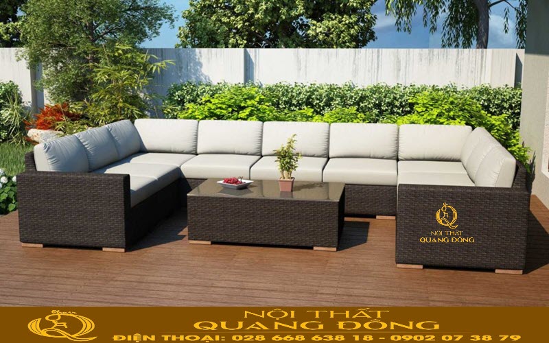 Sofa mây nhựa QD-735 sử dụng khung thép sơn tĩnh điện