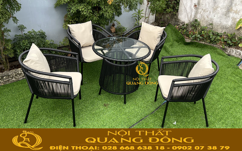 Bộ bàn ghế sân vườn giả mây QD-2088 set gồm 4 ghế 1 bàn, thiết kế phong cách năng động trẻ trung