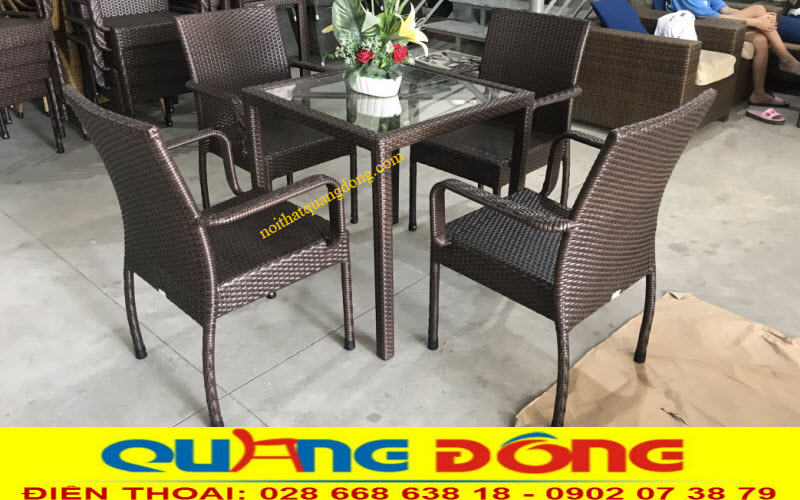 Bàn ghế giả mây QD-314 mẫu bàn ghế cafe đẹp, thiết kế đơn giản màu sắc tự nhiên