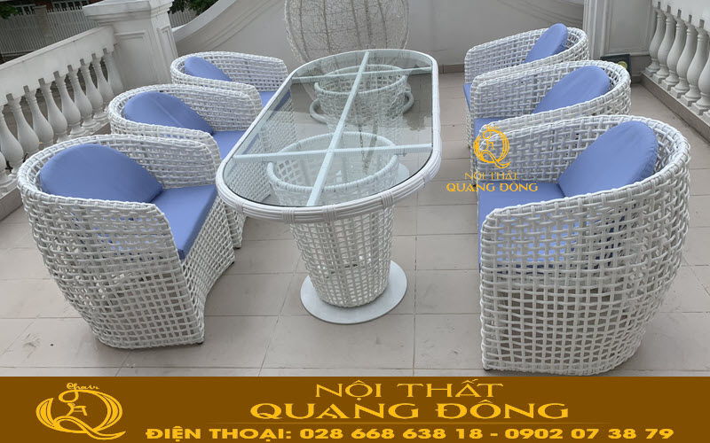 Bộ bàn ăn giả mây QSD-369 dùng cho không gian ngoài trời, sân thượng