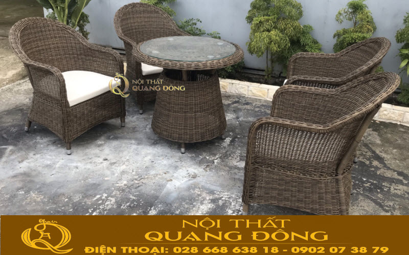 Bàn ghế giả mây QD-399 mang gam màu xám mốc