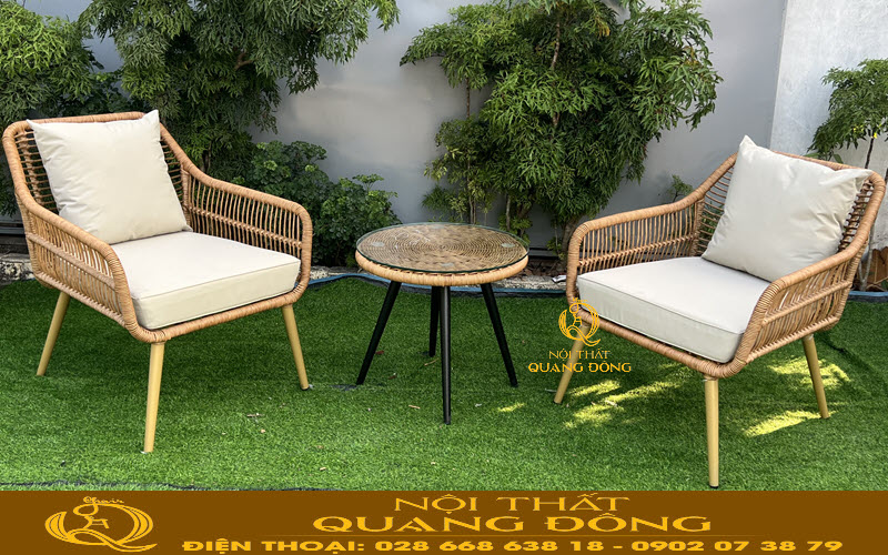 Bàn ghế giả mây QD-353 đan sợi nhựa tròn bền đẹp cho sân vườn ngoài trời
