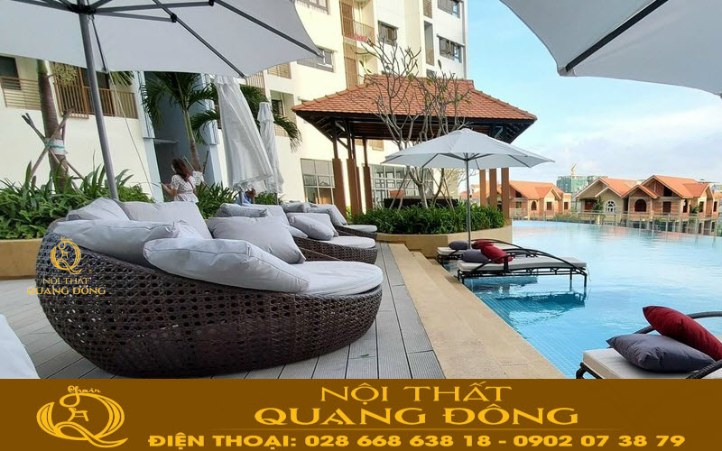 Giường tắm nắng QD-512 tại hồ bơi dự án căn hộ cao cấp Topaz Twins tại Biên Hòa Đồng Nai