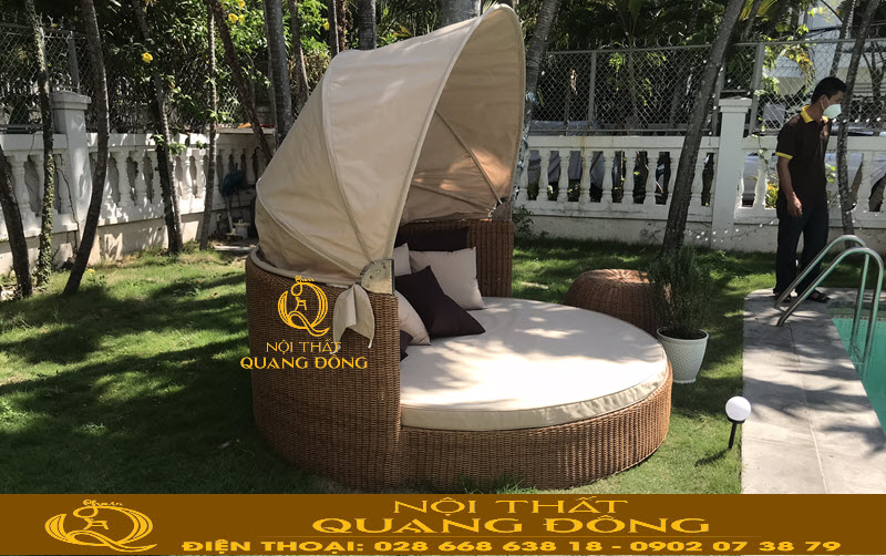 Mẫu giường tắm nắng QD-517 mang chất liệu siêu bền sử dụng cho không gian ngoài trời, sân vườn