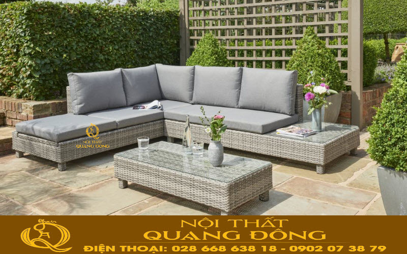 Sofa góc bằng nhựa giả mây QD-617, giải pháp tối ưu cho góc sân vườn, khu vực hồ bơi, sân thượng