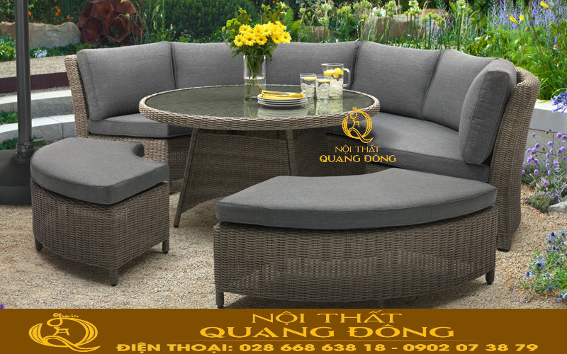Ghế sofa tròn dùng cho sân vườn ngoài trời, sản phẩm đan sợi mây nhựa bản tròn tính thẩm mỹ cao bền đẹp