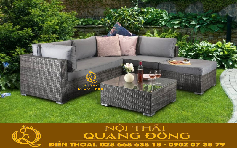 Sofa góc dùng cho sân vườn ngoài trời bằng nhựa giả mây đan thủ công mỹ nghệ