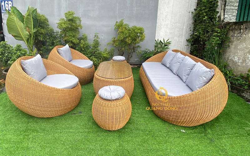 Sofa mây nhựa hiện đại cho hồ bơi, resort và homestay