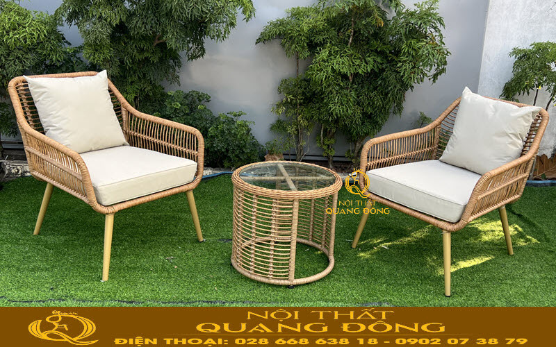 Bàn ghế giả mây sang trọng cho không gian ngoài trời