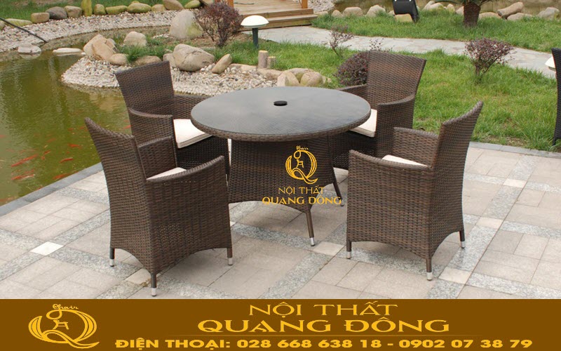 Bàn ghế giả mây QD-064 kết hợp bàn tròn thêm lựa chọn