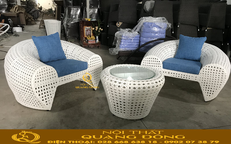 Bàn ghế giả mây QD-2025 ghi hình tại xưởng Nội Thất Quang Đông