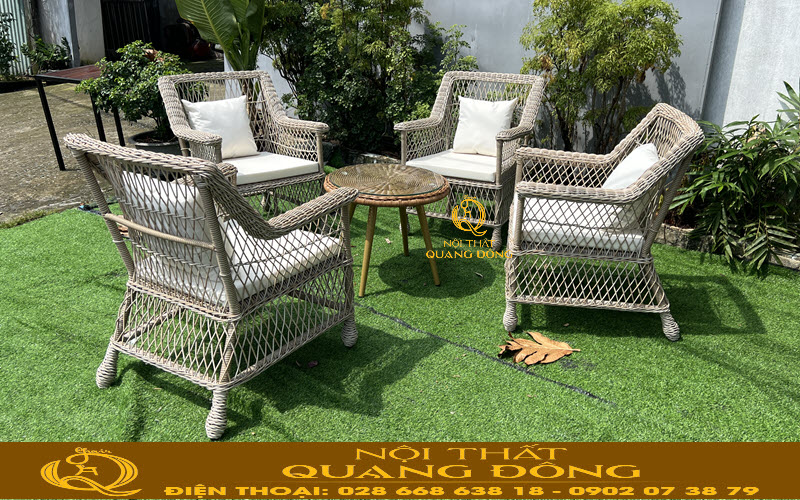 bàn ghế giả mây QD-2104 nét đẹp mộc mạc tự nhiên, sang trọng cho ngoại thất sân vườn