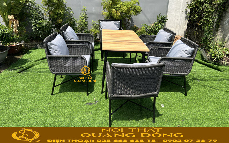 Bàn ghế giả mây QD-2106 mẫu bàn ăn ngoài trời đẹp và chất lượng