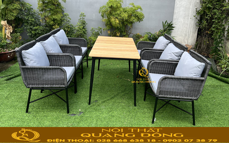 Bàn ghế giả mây QD-2106 thiết kế kiểu dáng hiện đại và sang trọng