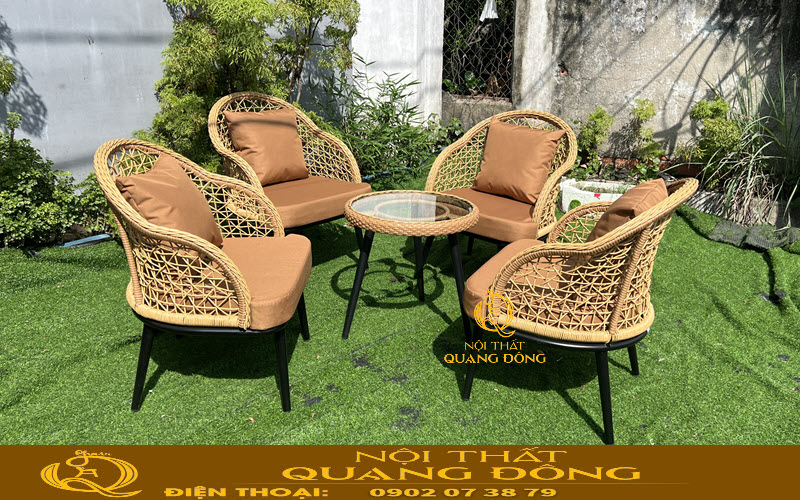 Bàn ghế giả mây QD-2114 tạo điểm nhấn cho không gian ngoài trời