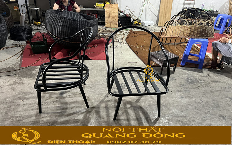 Bàn ghế giả mây QD-2114 sử dụng khung thép chịu lực cao