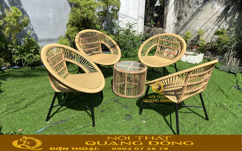 Bàn ghế giả mây QD-2115 thiết kế kiểu dáng hiện đại, cao cấp