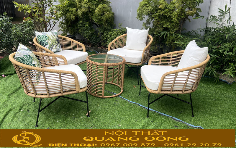 Bàn ghế giả mây QD-2116 thiết kế thanh lịch cho không gian sân vườn