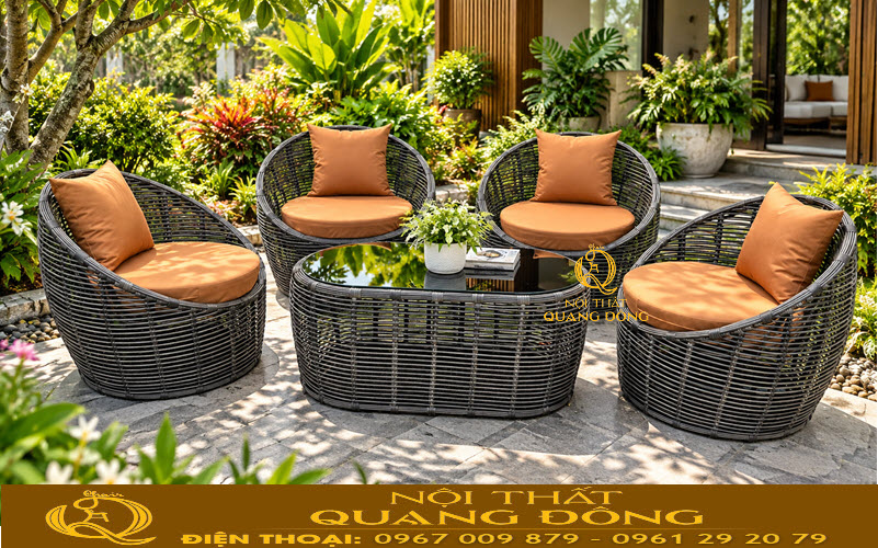 Bàn ghế giả mây QD-2117 sang trọng cho không gian ngoài trời