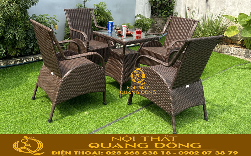 Bàn ghế giả mây QD-272 mẫu bàn ghế cafe cho sân vườn, ngoài trời