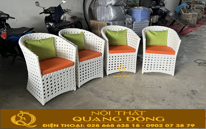 Bàn ghế giả mây QD-343 sử dụng sợi mây nhựa chuyên dụng ngoài trời