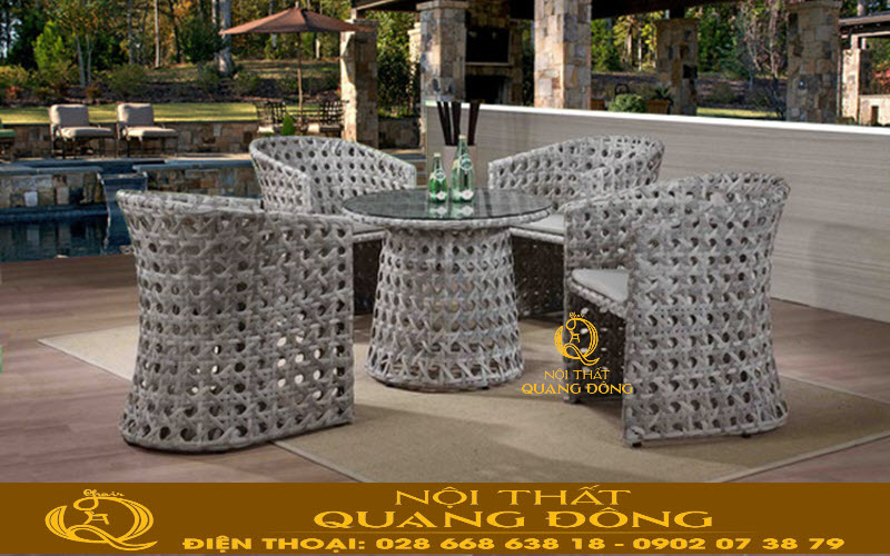 Bàn ghế giả mây QD-354 đan mắt cáo thoáng đãng, bền đẹp