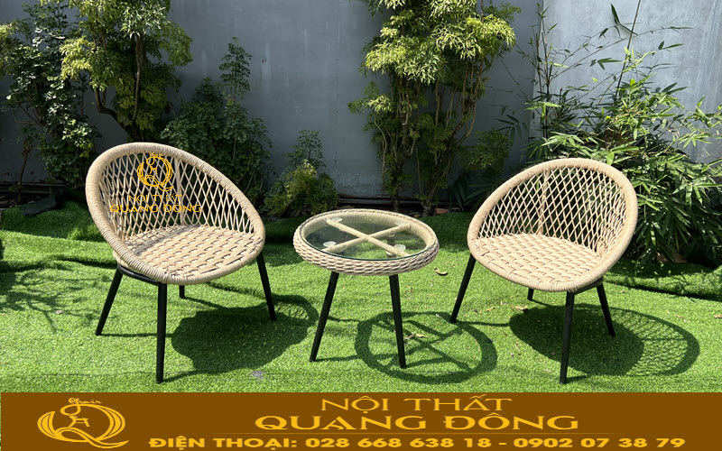 Bàn ghế mây nhựa QD-2110 cho ban công nhỏ gọn