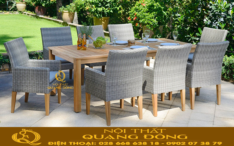 Bộ bàn ghế đan nhựa giả mây đẹp mắt cho không gian nhà hàng
