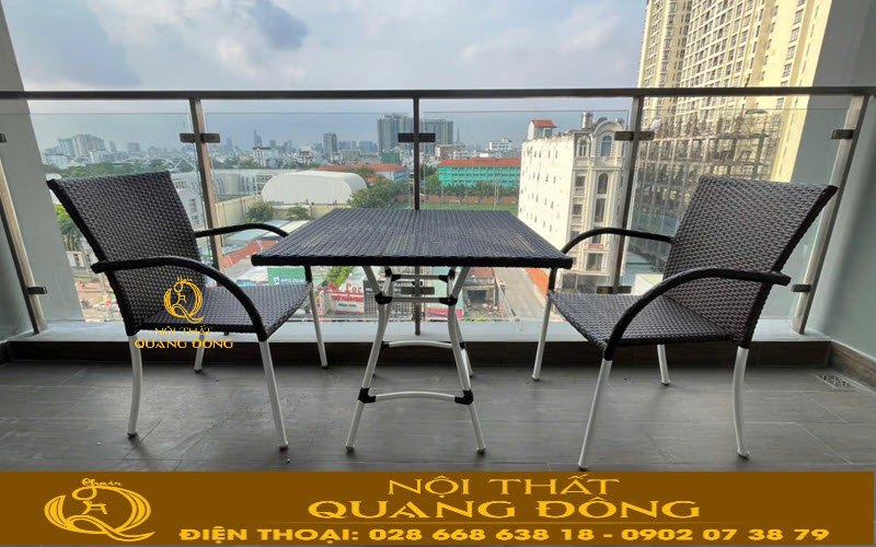 Bàn ghế giả mây QD-2112 cho ban công hiện đại, sang trọng