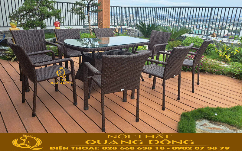 Bàn ghế giả mây QD-2100 sang trọng, tiện lợi khi sử dụng