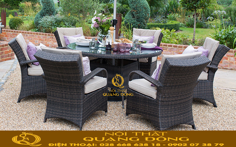 bộ bàn ăn sân vườn giả mây cao cấp