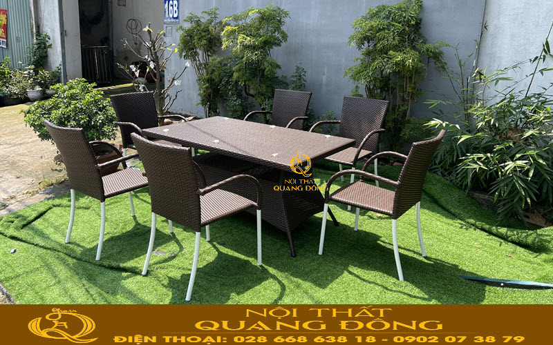 Bàn ghế giả mây QD-2113 gam màu nâu giả gỗ gần gũi