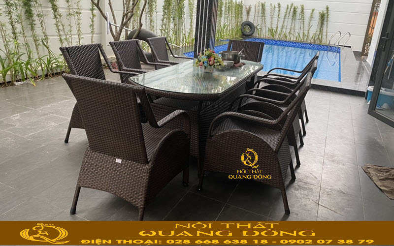Bàn ghế giả mây QD-2076 sang trọng, tiện nghi cho không gian ngoài trời