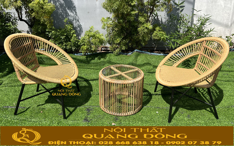 Bàn ghế giả mây QD-282 thiết kế hình nón hiện đại