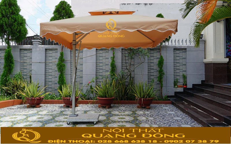Dù lệch tâm vuông 2.5 mét có rèm cho không gian ngoài trời