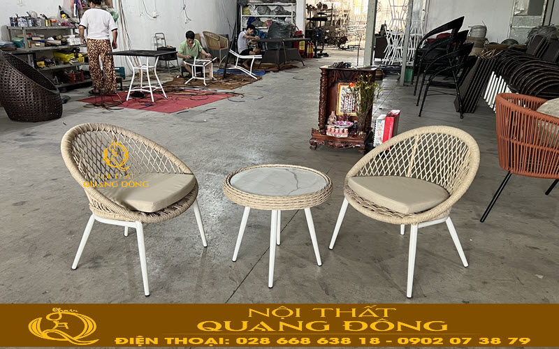 Bàn ghế mây nhựa QD-2110 sản xuất tại Nội Thất Quang Đông
