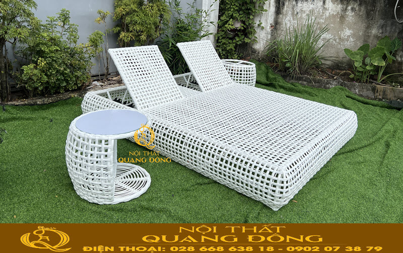 Ghế hồ bơi giả mây QD-587 gam màu trắng sang trọng