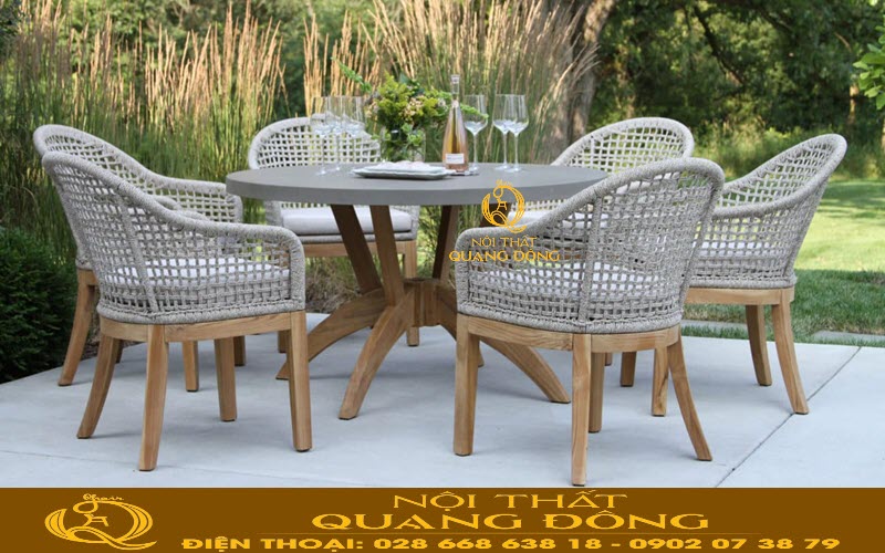 Bàn ghế mây nhựa khung nhôm bền bỉ ở không gian ngoài trời