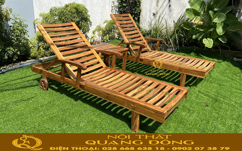 Ghế nằm hồ bơi QD-1006 được làm từ gỗ teak cao cấp