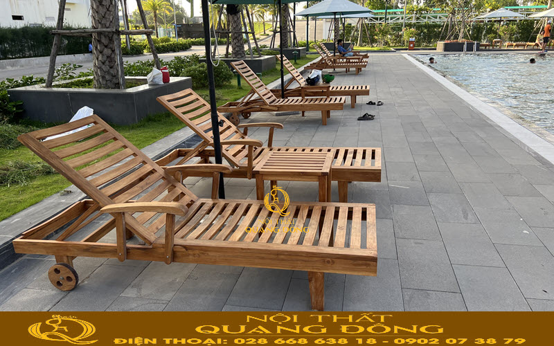 ghế hồ bơi gỗ Teak gấp gọn tiện lợi