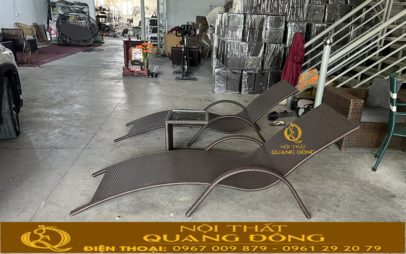Ghế nằm hồ bơi QD-1282 đan thru công tỉ mỉ từ sợi mây nhựa dẹp 7ly