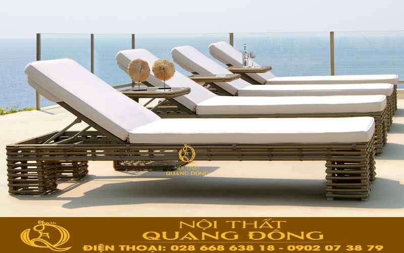 Ghế hồ bơi QD-581 phong cách hiện đại giả mây tre tự nhiên
