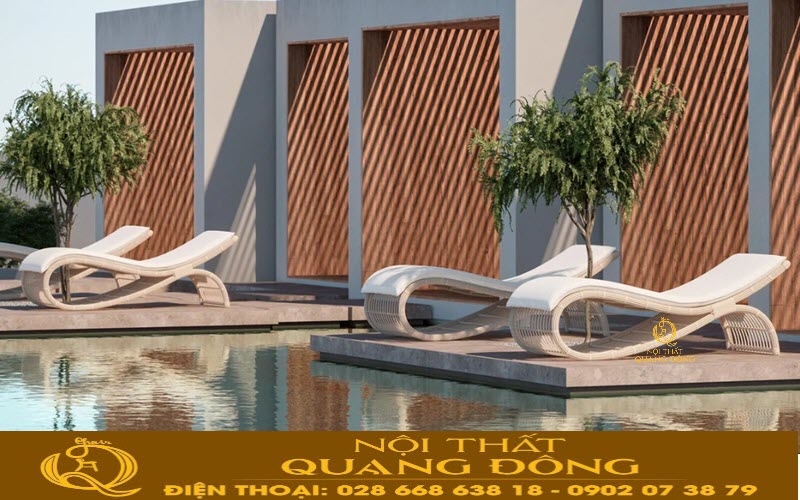 Ghế nằm hồ bơi QD-597 được bày trí ven bể bơi, hồ bơi