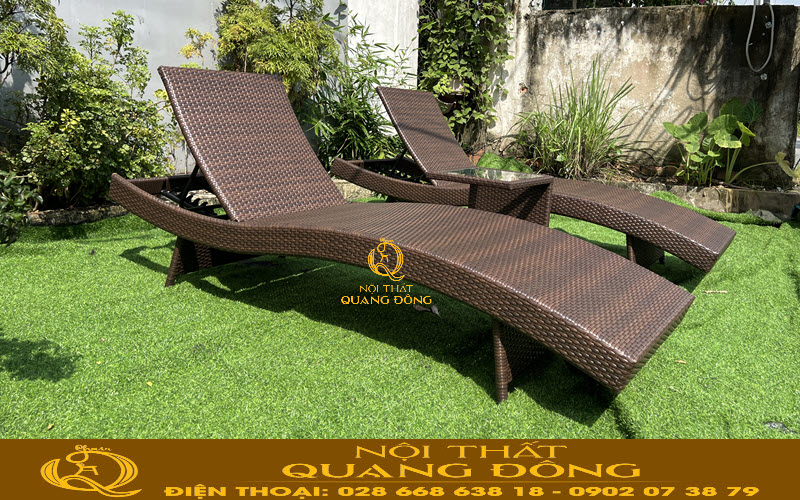Ghế hồ bơi mây nhựa QD-1274 phù hợp sử dụng ở không gian ngoài trời