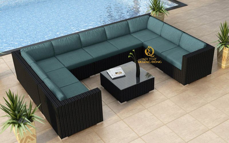 Sofa mây nhựa QD-733 thiết kế hình chữ U rộng rãi