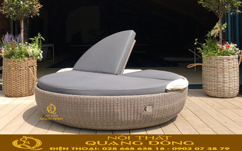 giường tắm nắng chất liệu nhựa giả mây cao cấp